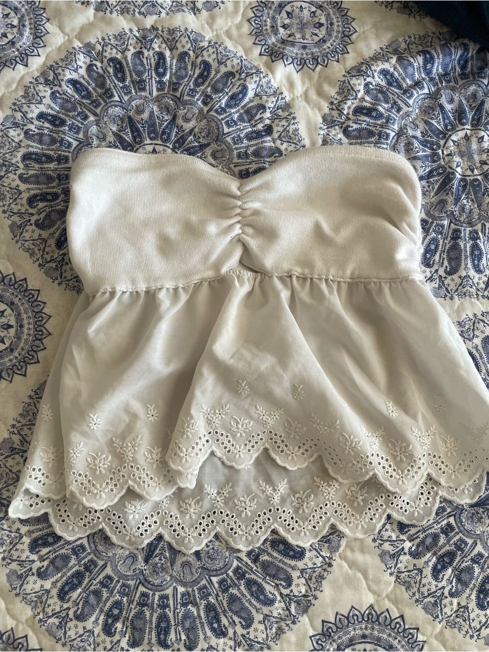 wild fable Cream Strapless Eyelet Peplum Camisole